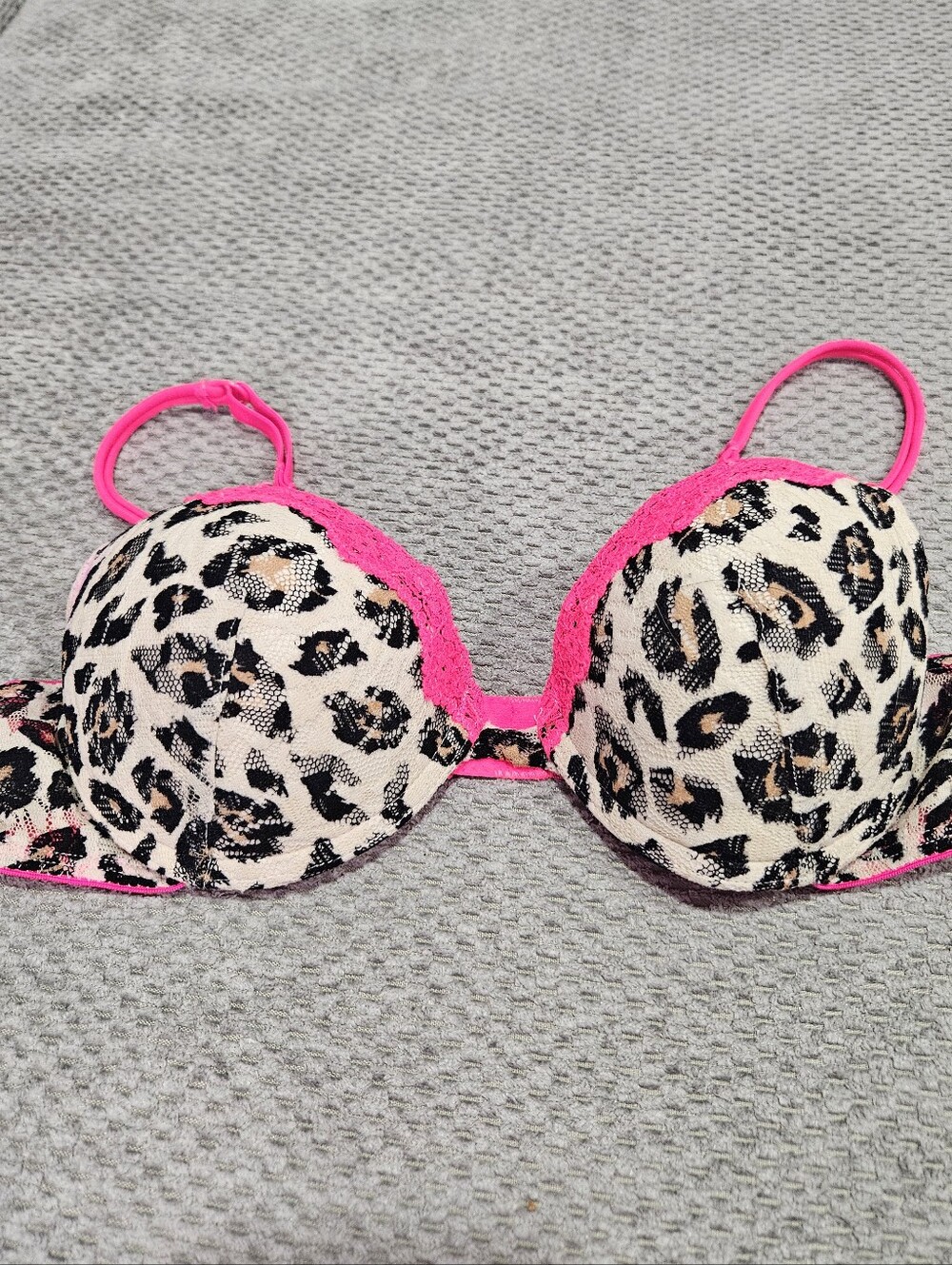 Neon And Animal Print Push Up Bra, 34 B
